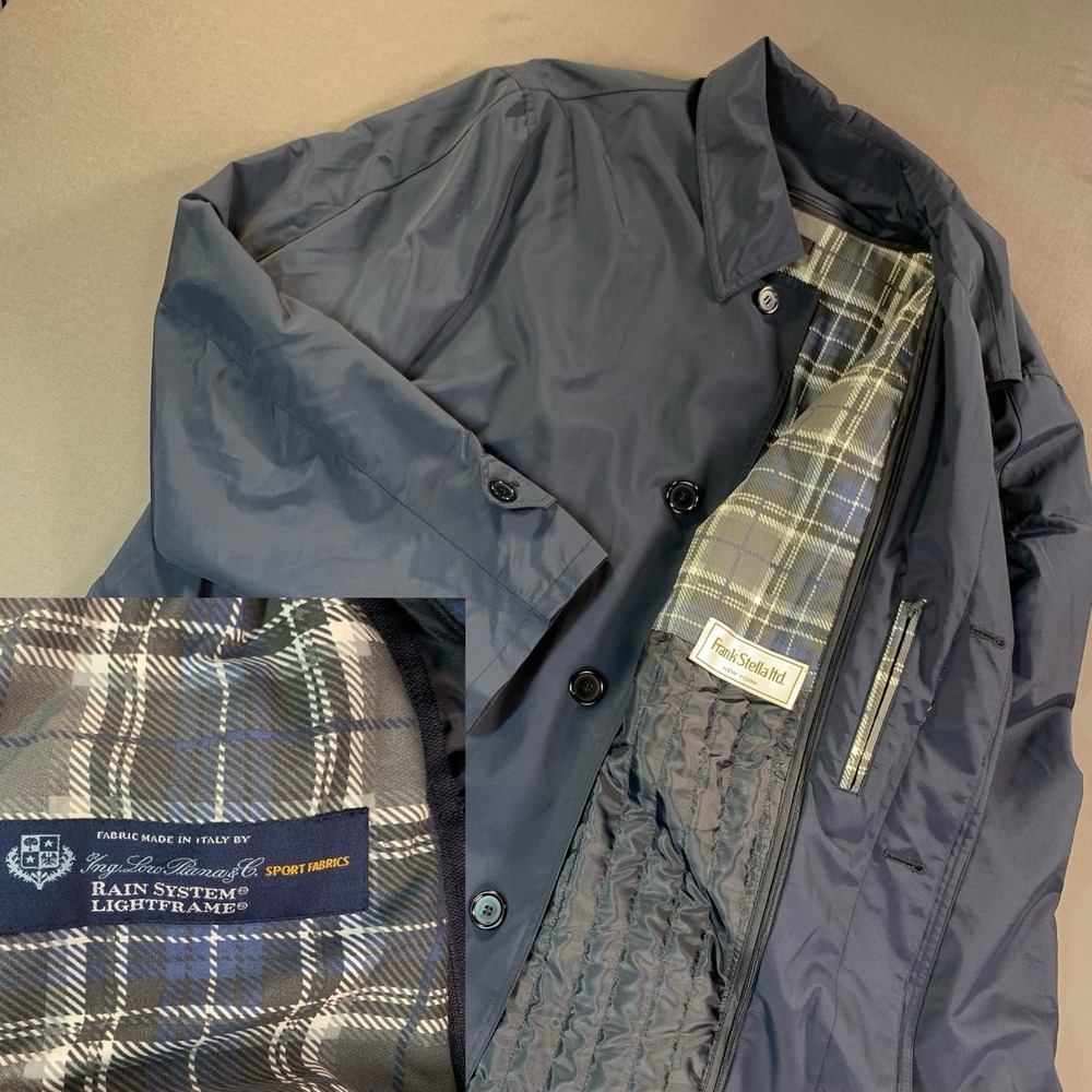 Frank Stella Ltd Coat Men 50R Navy Loro Piana Rain System Lightframe Quilt Lined